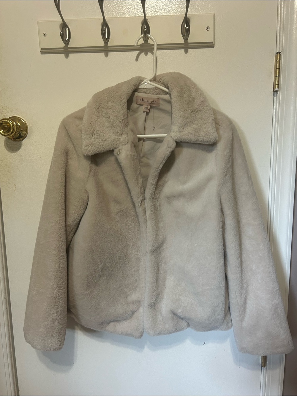 Philosophy Plush Faux Fur Jacket in Light Taupe